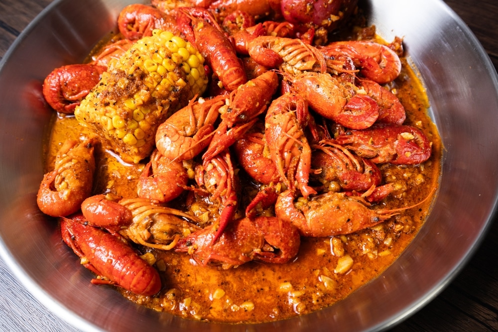 Seafood Crawfish boil with corn