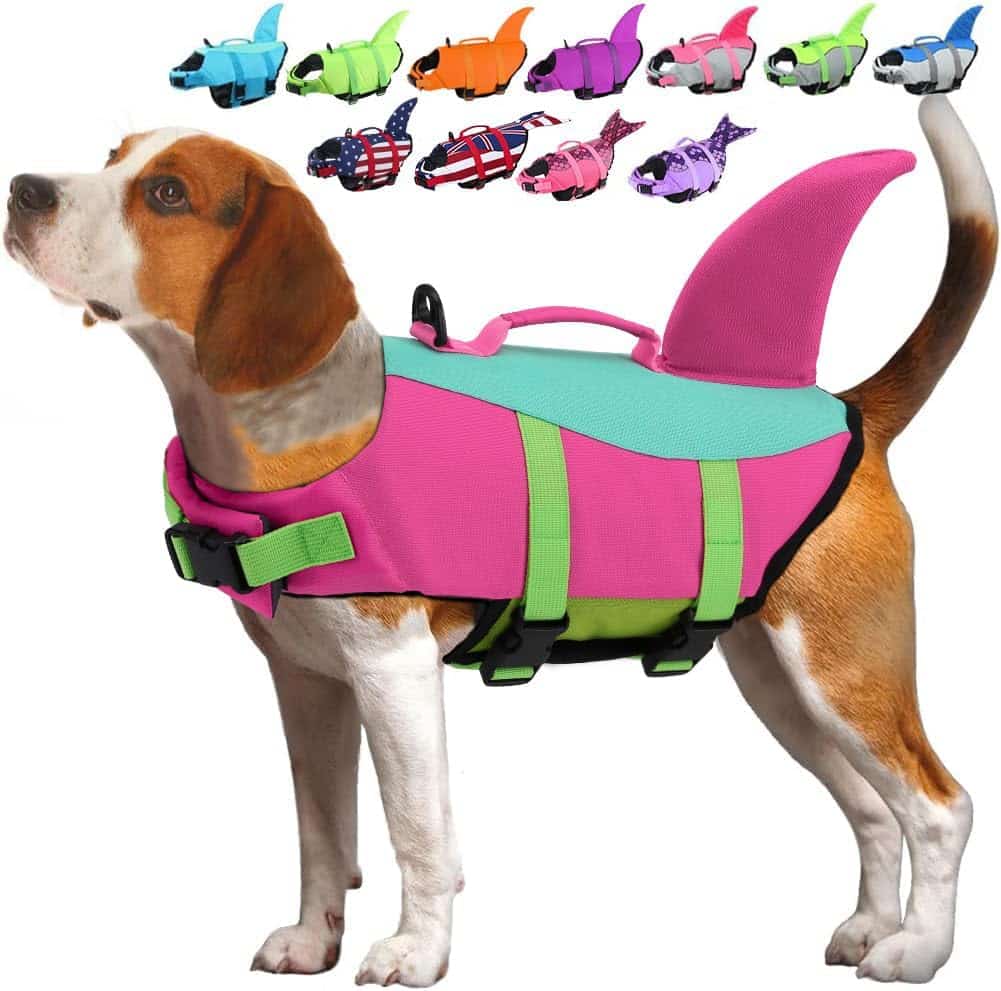 EMUST Dog Life Vests, Dogs Floats for Swimming, Boat, Pool, Ripstop Dog Life Jacket with High Buoyancy and Lift Handle for Small and Medium Breeds