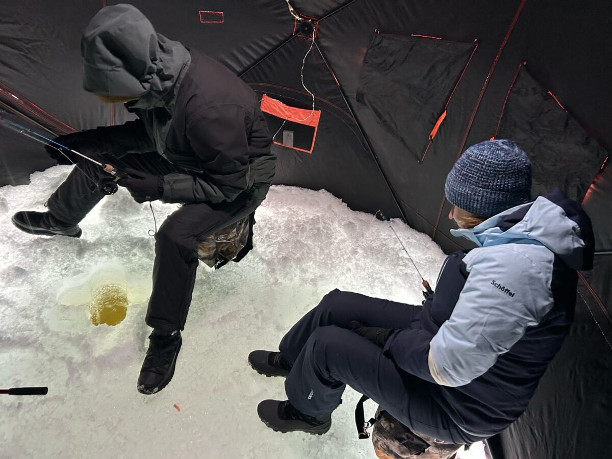 Inside the fishing tent