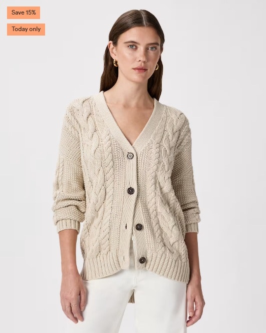 100% Organic Cotton Oversized Cable Cardigan