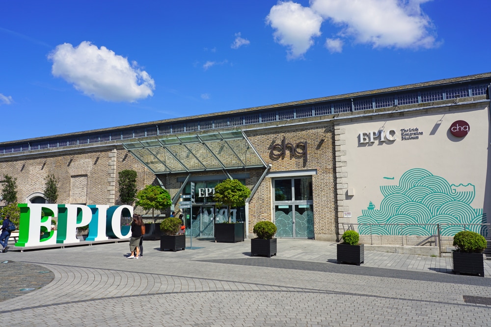 DUBLIN, IRELAND -4 MAY 2019- View of EPIC The Irish Emigration Museum, an interactive museum about the history of the Irish diaspora located in the Docklands in Dublin.