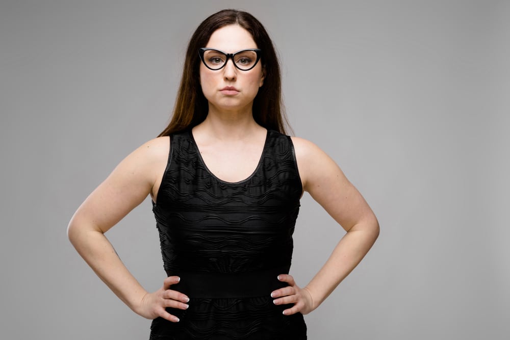Attractive overweight woman in eyeglasses