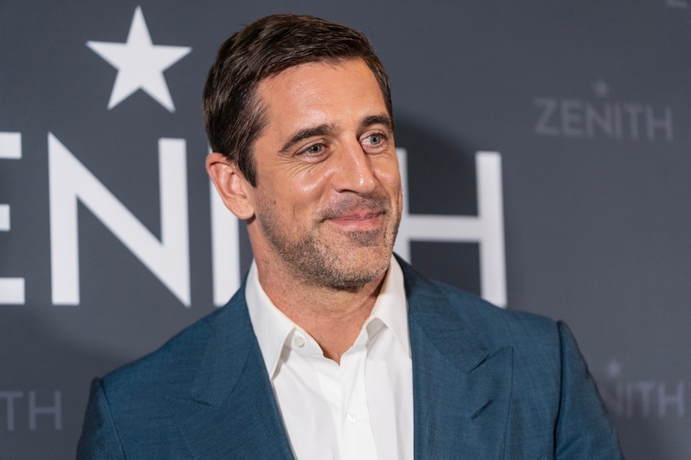 Aaron Rodgers attends launch of limited edition of watch with green color Zenith x Aaron Rodgers at LVMH Tower in New York on October 30, 2023