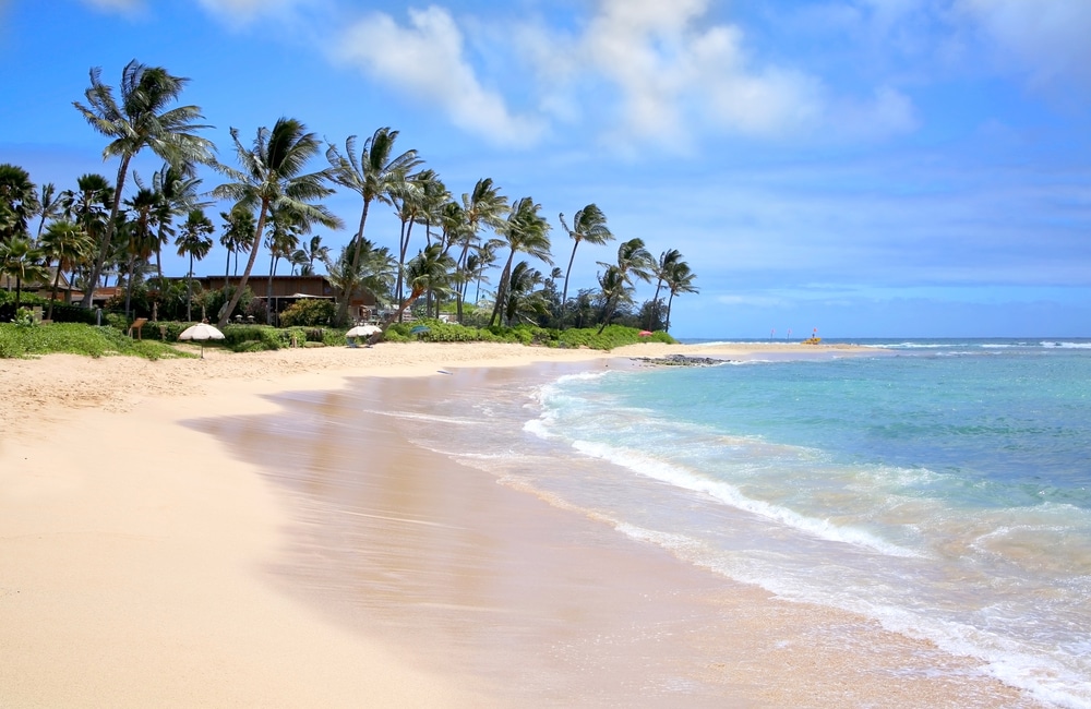 the afternoon on the Poipu beach, Kauai, light sand, pure ocean