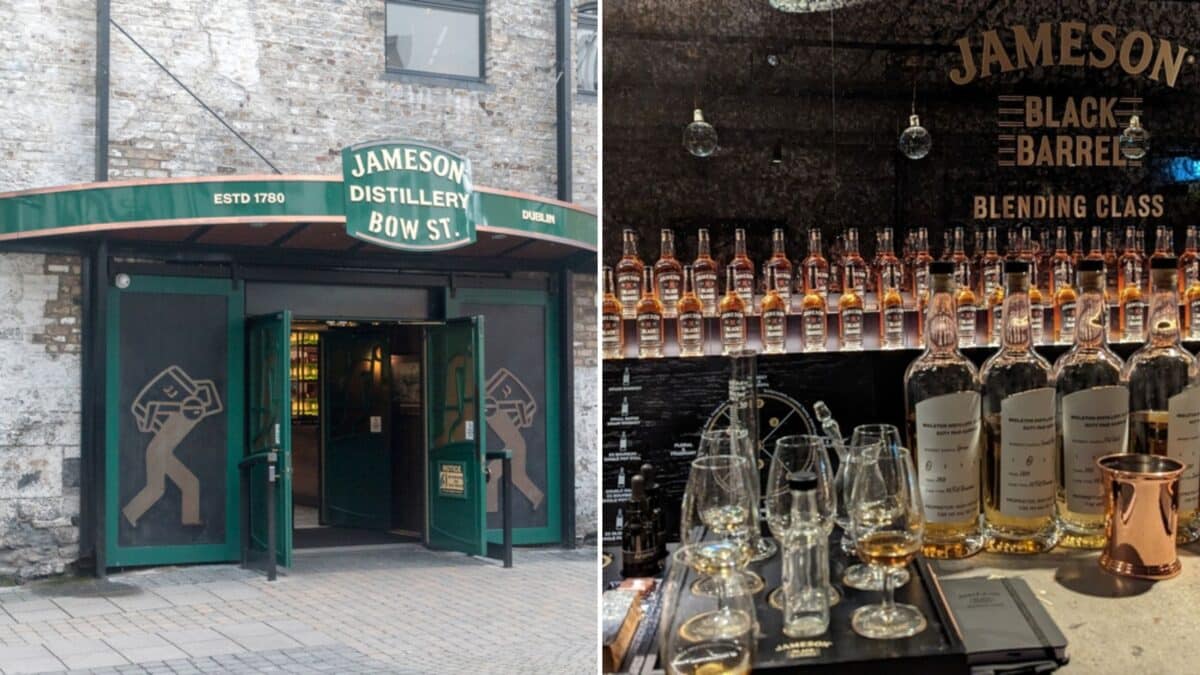 Dublin, Ireland - November 5, 2019: Entrance to Jameson Distillery bow street.