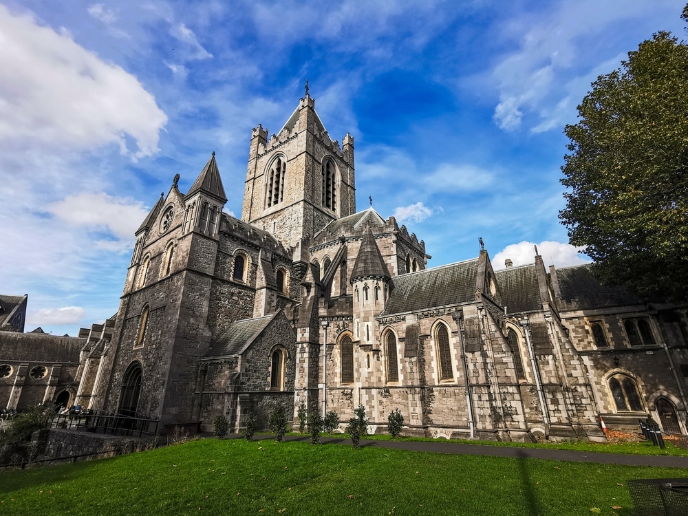 Exterior view of Christchurch Cathedral, in Dublin, Ireland, medieval church built in 11th century.