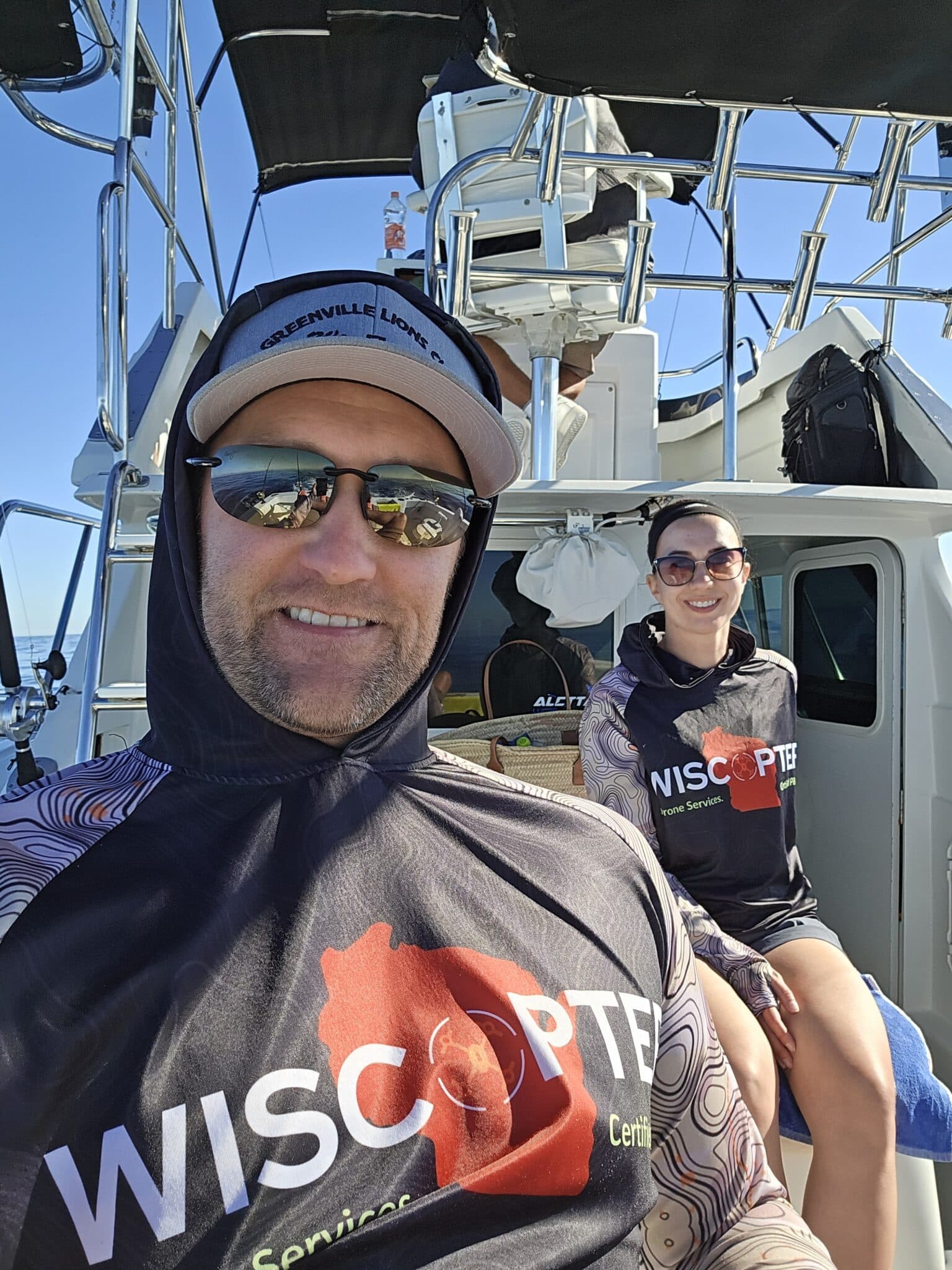 zac and lindsey on a boat getting ready to fish in Cabo San Lucas Mexico