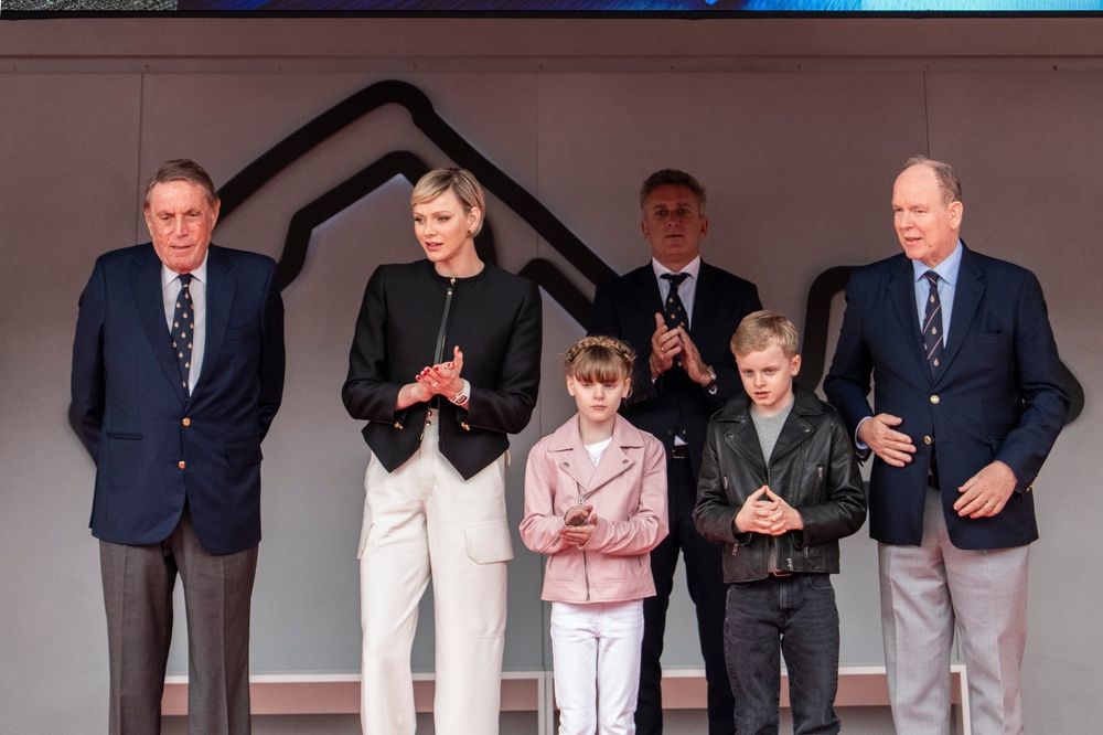 Princess Charlene of Monaco, Princess Gabriella, Prince Jacques, Prince Albert II of Monaco and Alejandro Agag FORMULA E Monaco E-PRIX on 27 April 2024 at the Circuit de Monaco, Monte Carlo