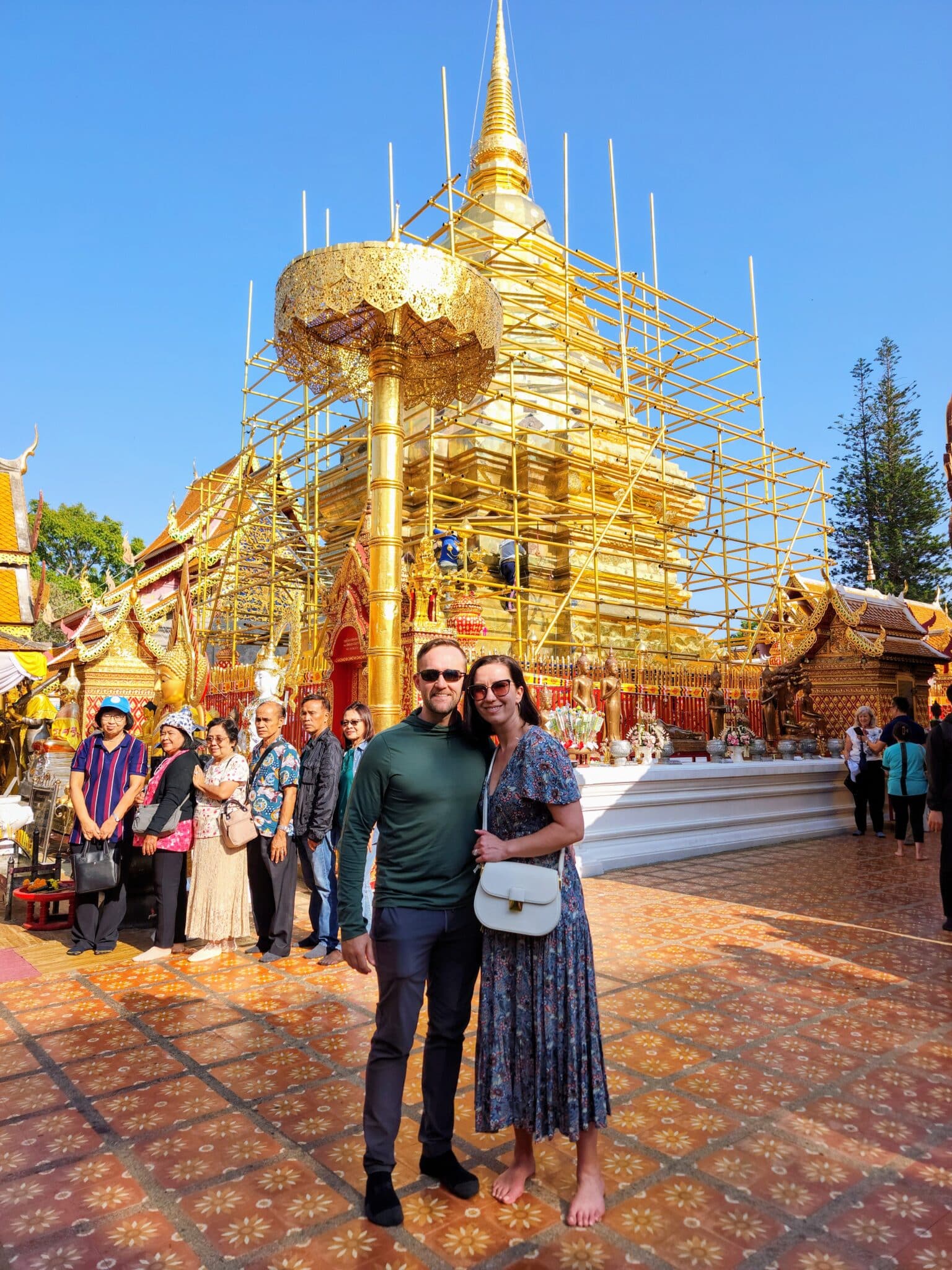 Having our shoes off at a temple - having a pair of socks along is a good idea too!