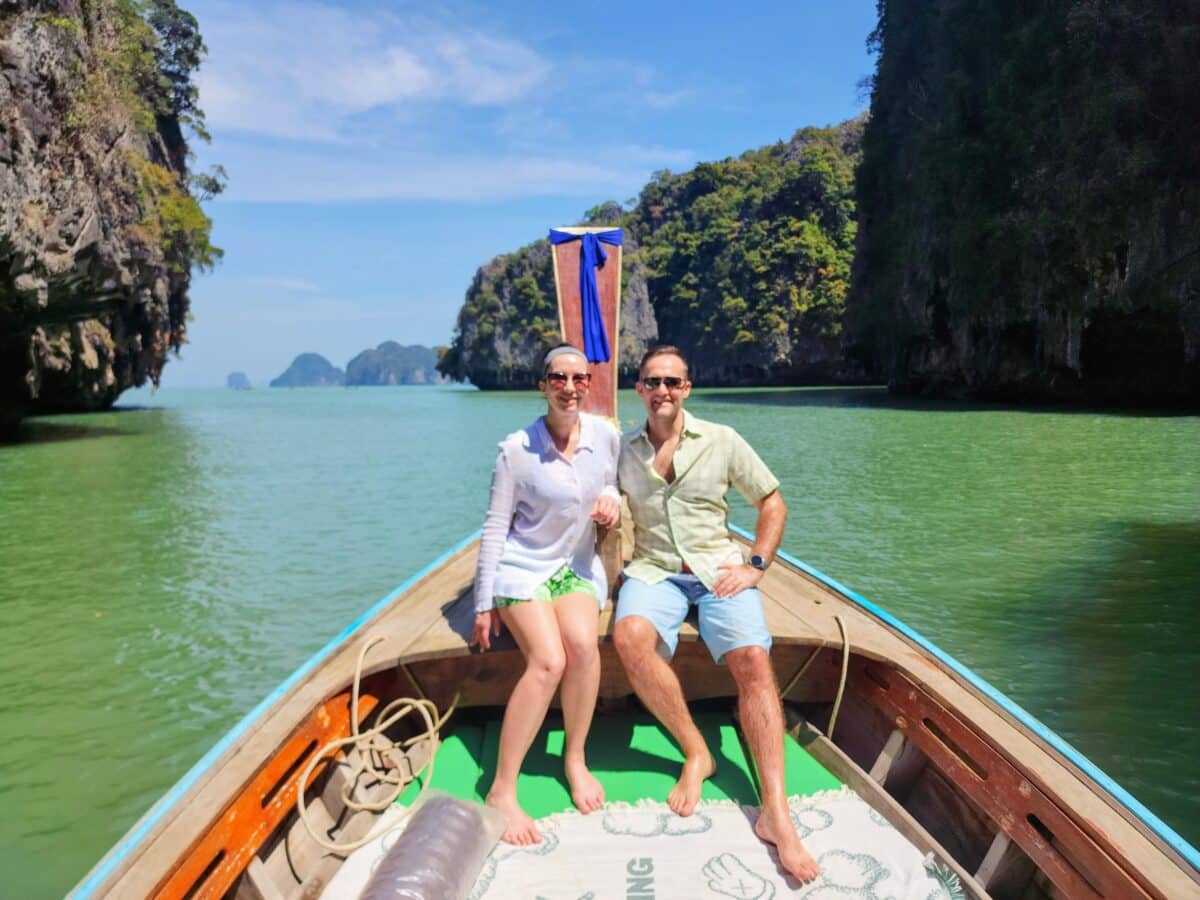 Lindsey and Zac on a boat in Thailand