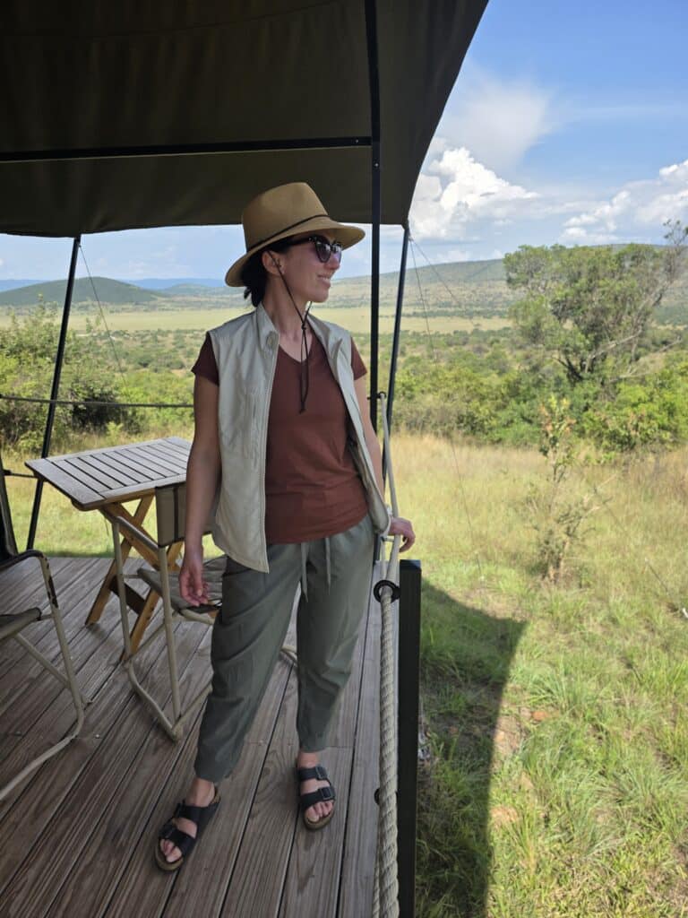 Quince rip stop joggers worn on safari