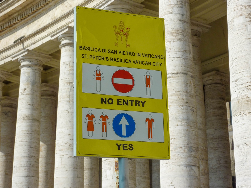 VATICAN CITY, ITALY - JAN 8, 2019: Dress Code Before Entering Vatican City , Headquarters Of The Roman Catholic Church