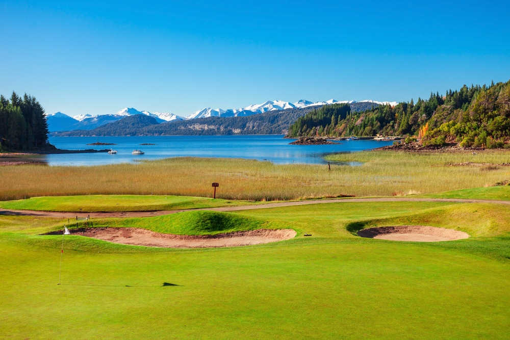 Golf field in Nahuel Huapi National Park near Bariloche, Patagonia region in Argentina.