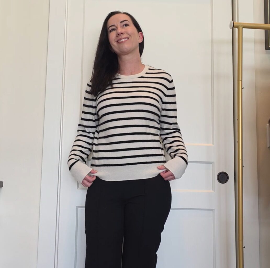 Mongolian Cashmere Crewneck Sweater– Ivory/Black Stripe