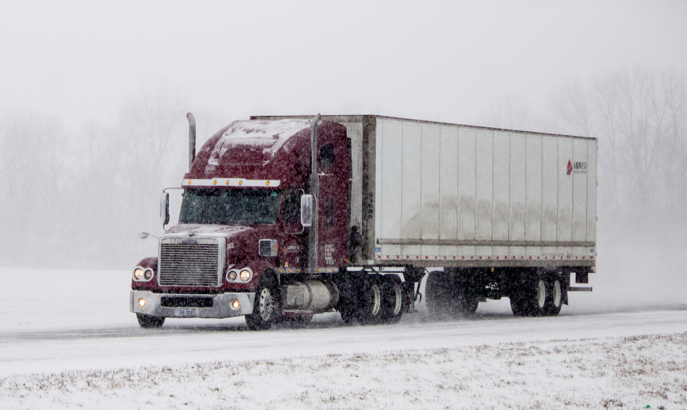 Kansas City, KS / USA - February 05 2019: Big rig on the road