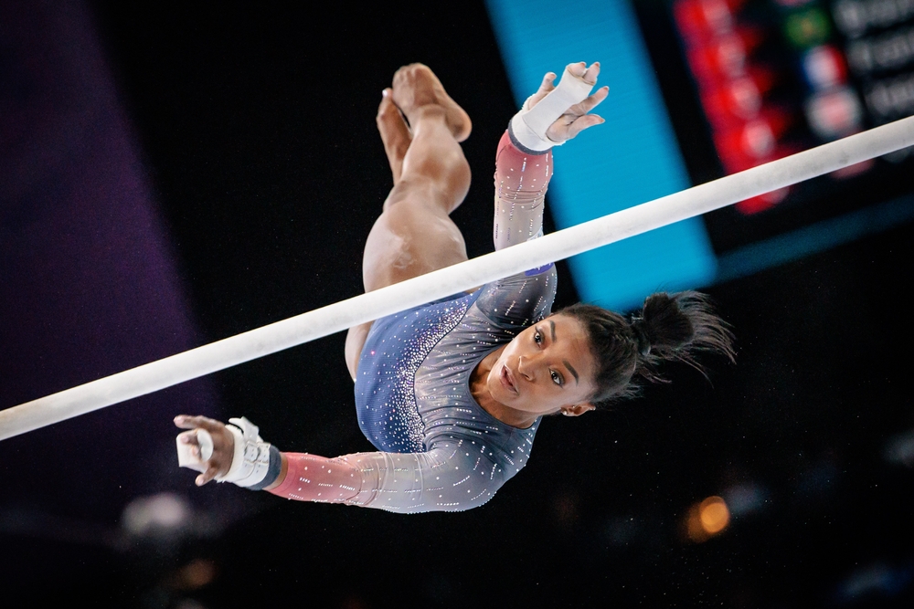 Antwerpen, Belgium - October 04 2023: Artistic Gymnastics World Championships - Team final, women - Simone Biles, Uneven bars
