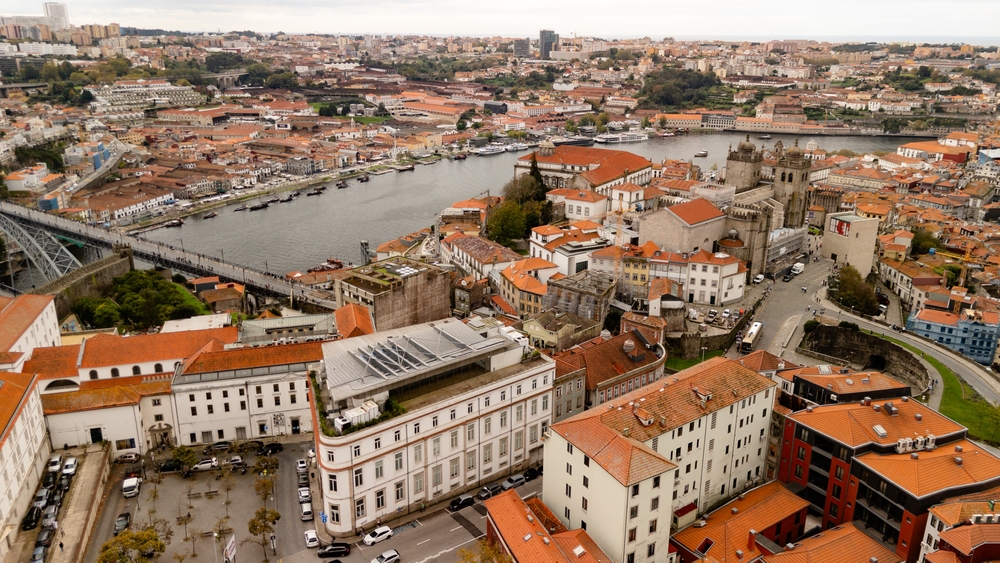 Aerial view at porto on a cloudy day