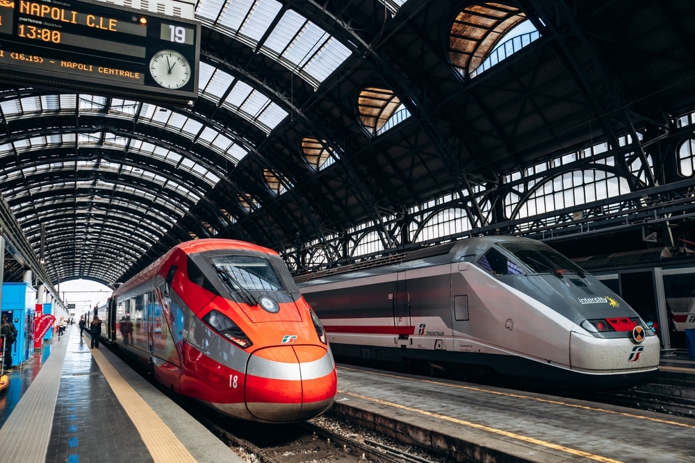 Milan, Italy - March 19, 2025 : High speed train at Milano Centrale railway station