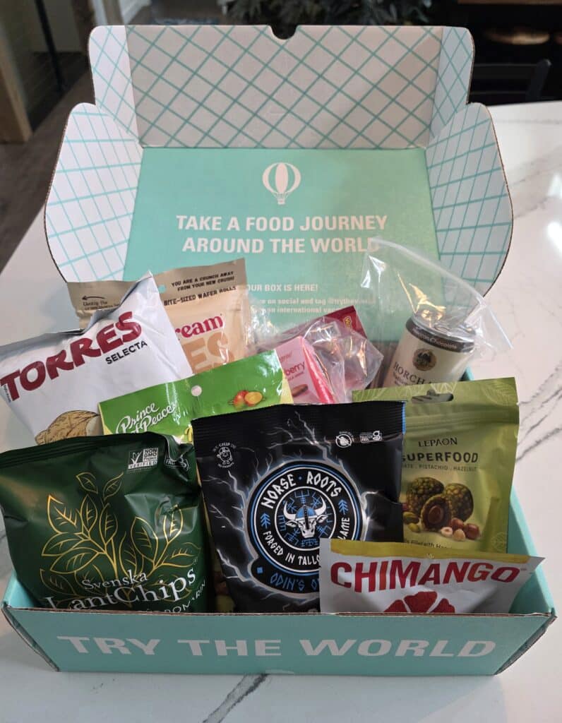 A recent Try the World box I was gift from Try the World