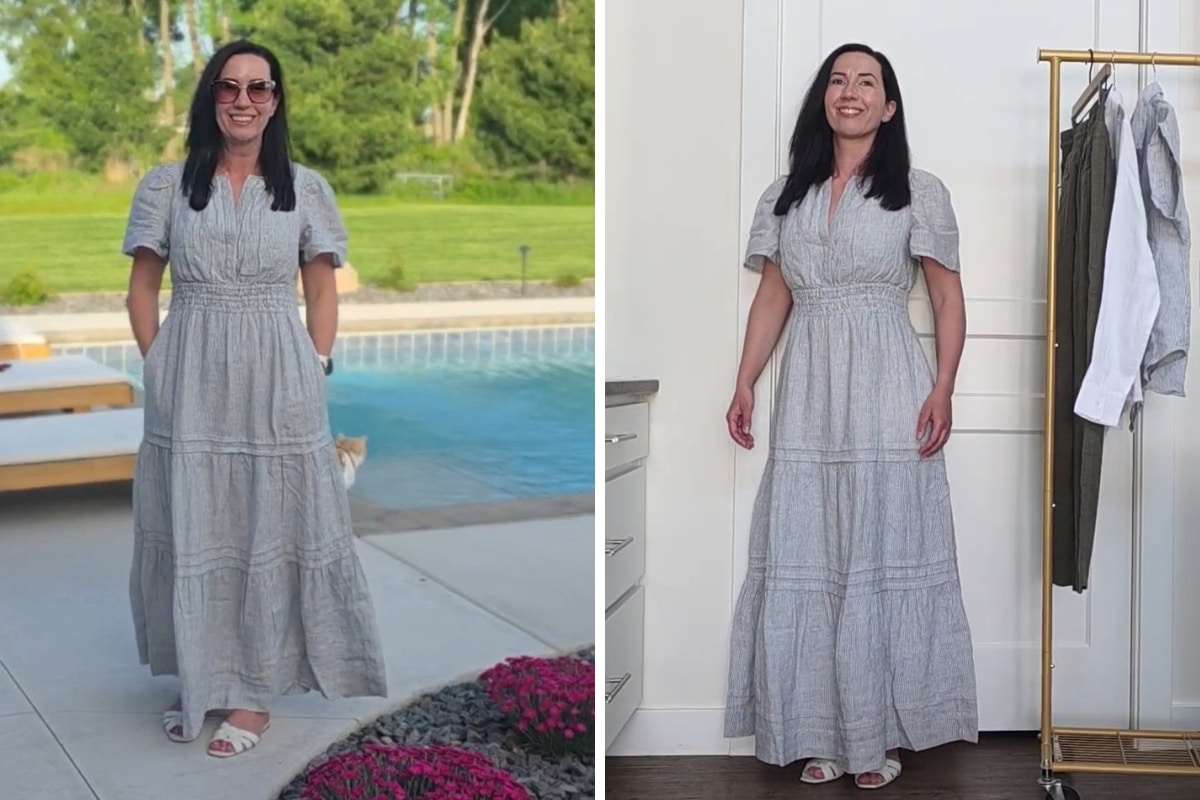100% EUROPEAN LINEN TIERED MAXI DRESS