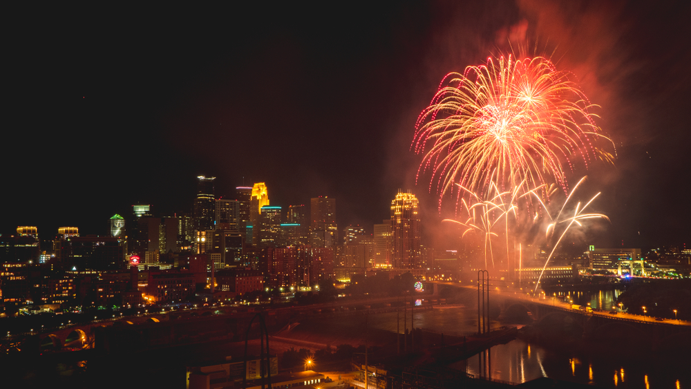 Minneapolis 2019 Aquatennial Fireworks taken on the Pillsbury's Best Flour Sign