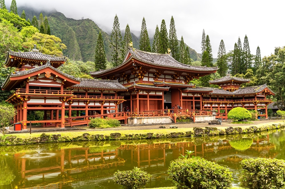 Honolulu, HI, USA - July 14, 2024: The Byodo-In Buddhist Temple in Kaneohe, Oahu, Hawaii