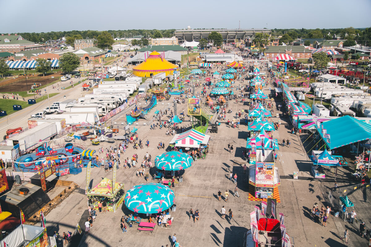 SPRINGFIELD, IL, UNITED STATES - August 19, 2017: Birds eye view of the Illinois State Fairgrounds carnival midway