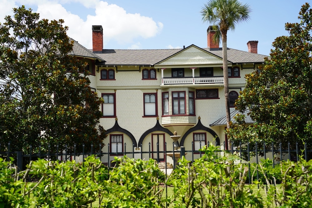 DeLand, Florida USA - July 22, 2023: The John B. Stetson Mansion, built for hat manufacturer John B. Stetson, is a historic home in DeLand, Florida.