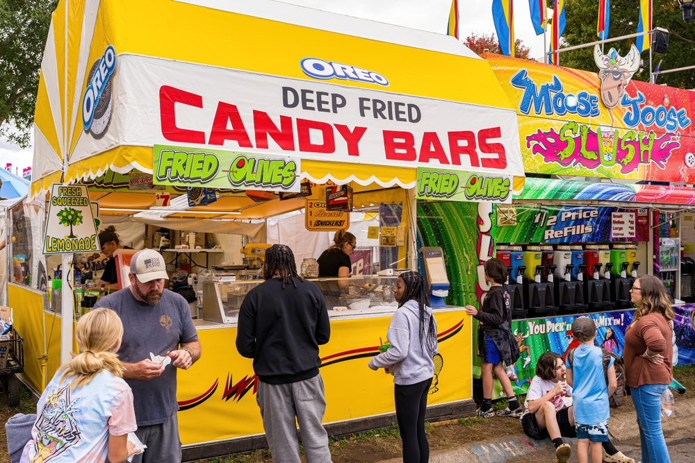 Raleigh, North Carolina USA-10 17 2023: Deep Fried Candy Bars are Popular at the North Carolina State Fair.