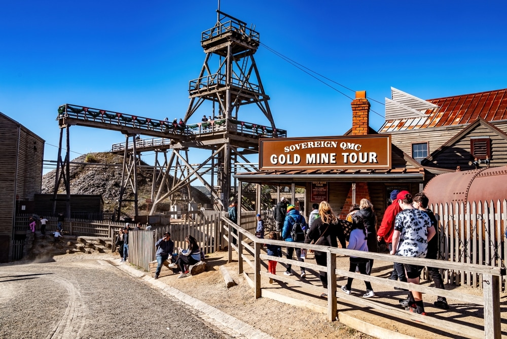 Ballarat, Victoria, Australia - July 7, 2024: Tourists at at Sovereign Hill, a recreated 18th-century goldfields village.