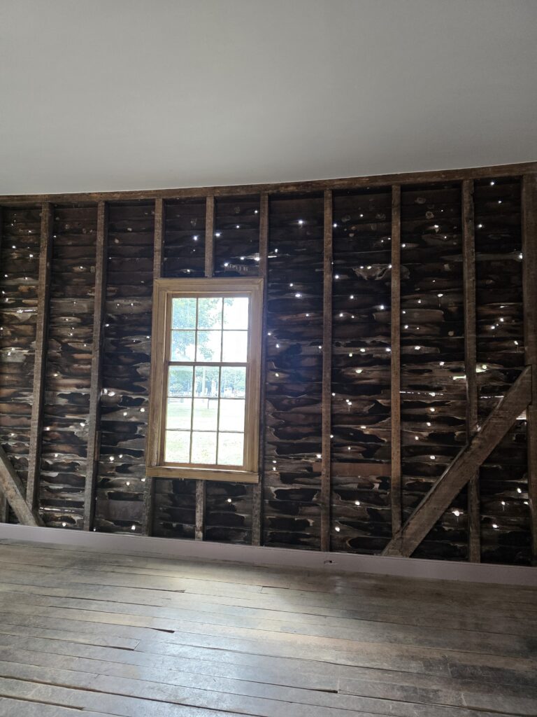Bullet and shrapnel holes in the surviving outbuildings at the Carter House