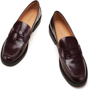C.Paravano Genuine Leather Penny Loafers for Women Walking Moccasin Flats