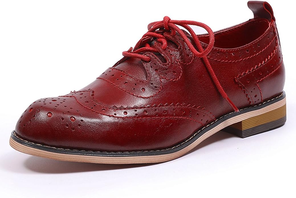 Mona flying Womens Comfortable Wingtip Oxfords Lace up Brogue Leather Shoes