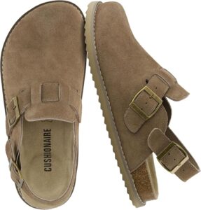CUSHIONAIRE Brooklyn Genuine Suede Slingback Clogs for Women with Buckle